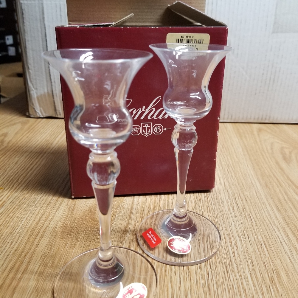 Gorham fine crystal candle holder set